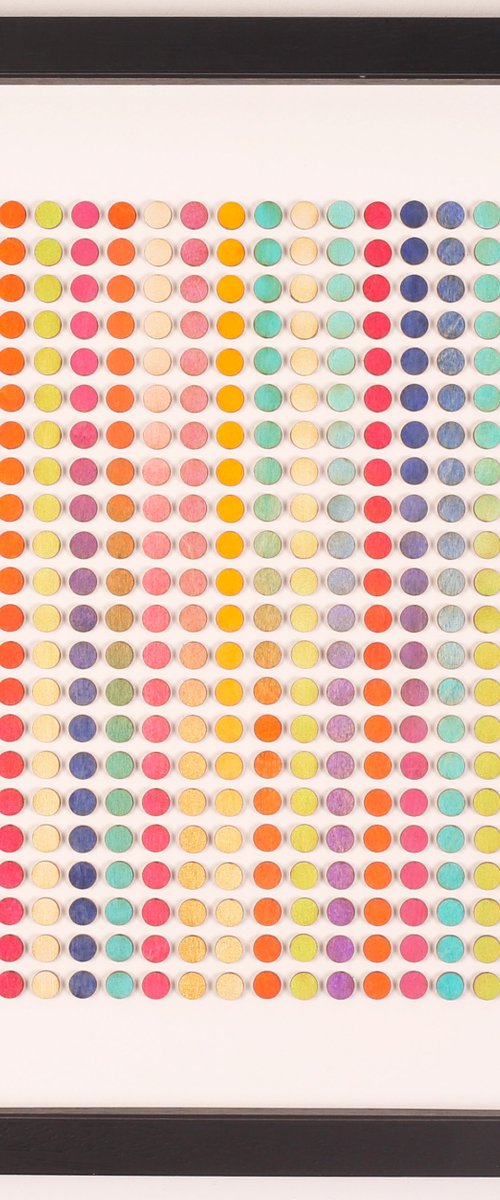 Ombre painted dots wood panel painting by Amelia Coward