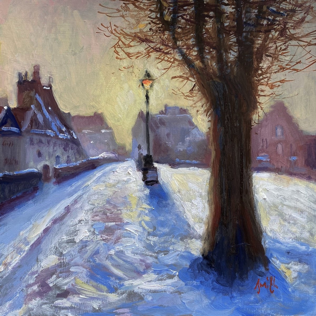 Village in the Winter Snow. by Jackie Smith