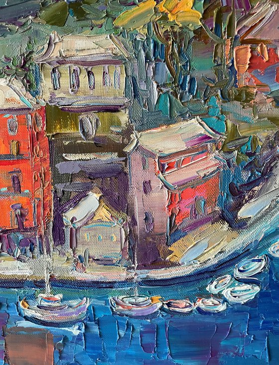 "Seascape". Sea. Original oil painting. boatsin the sea