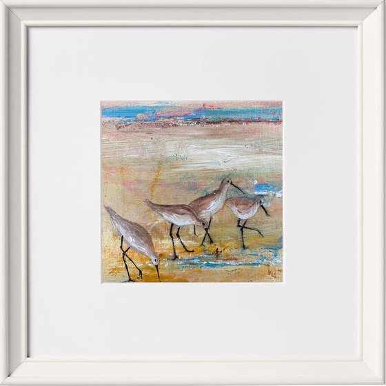 Wading Birds on the beach framed