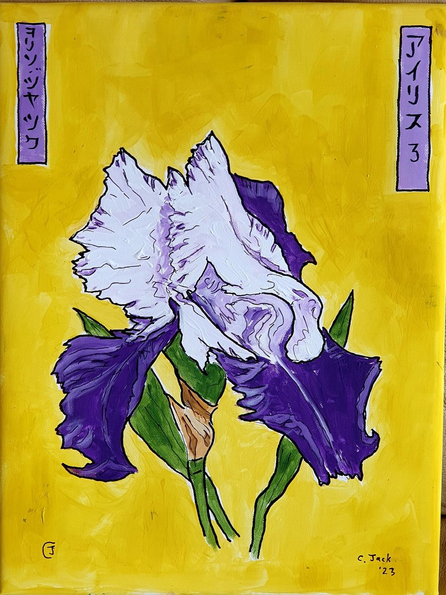 Botanical Acrylic Painting By Colin Ross Jack, 12 X 16, Single Iris Iii, Original Artwork