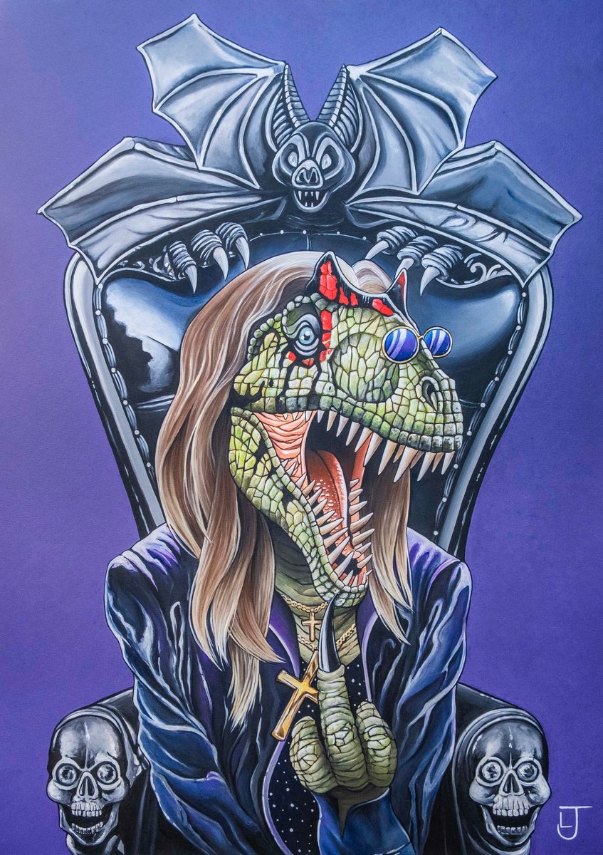 Illustrative Animal Acrylic Painting By Lady Jurassika, 20 X 28", Ozzysaurus, Original Artwork