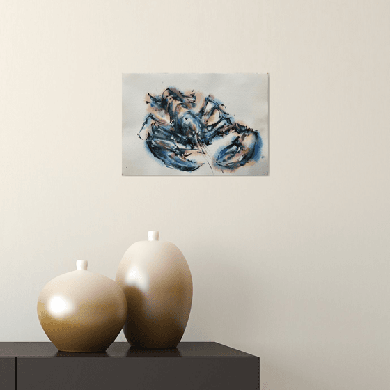 Blue Lobster. Original art, gift, one of a kind, handmade painting.