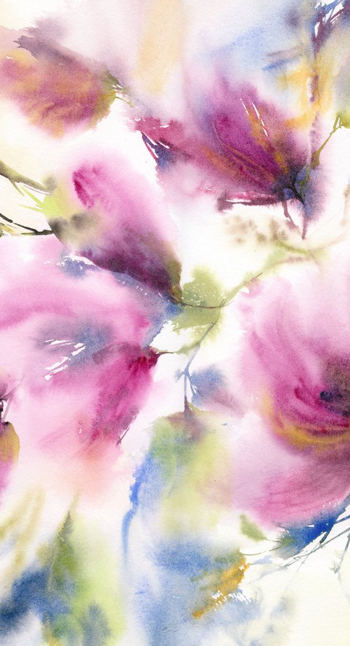 Magnolia watercolor painting by Olga Grigo