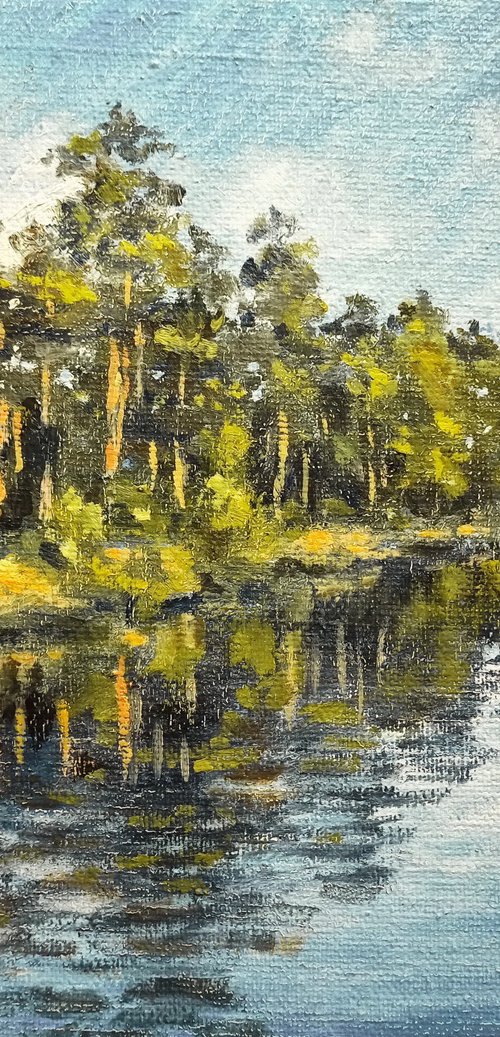 Pine trees by the river by Oleh Rak