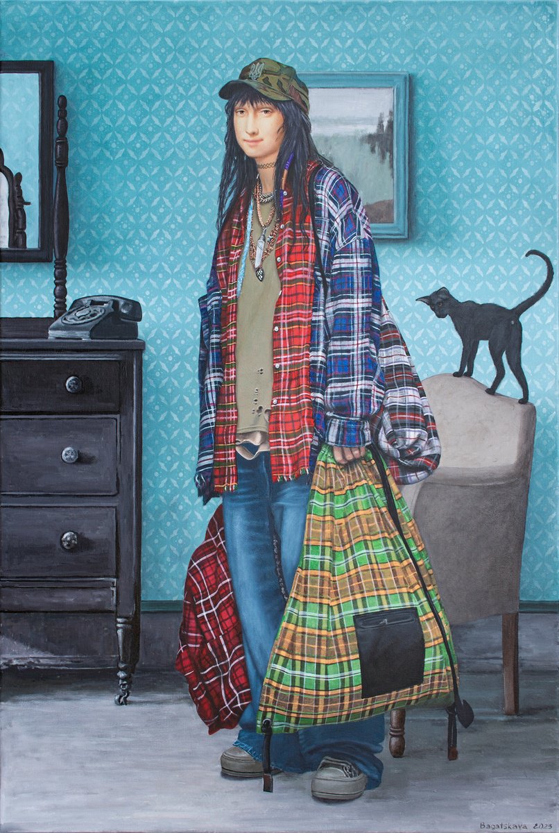 Photorealistic Portrait Acrylic Painting By Nataliya Bagatskaya, 31 X 47", Return, Original Artwork