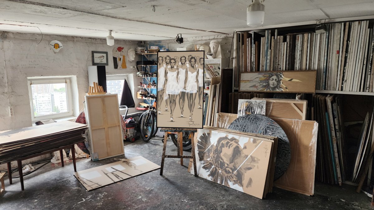 Graphic Portrait Acrylic Painting By Dmytro Filatov, 28 X 49, They Are Coming, Original Artwork