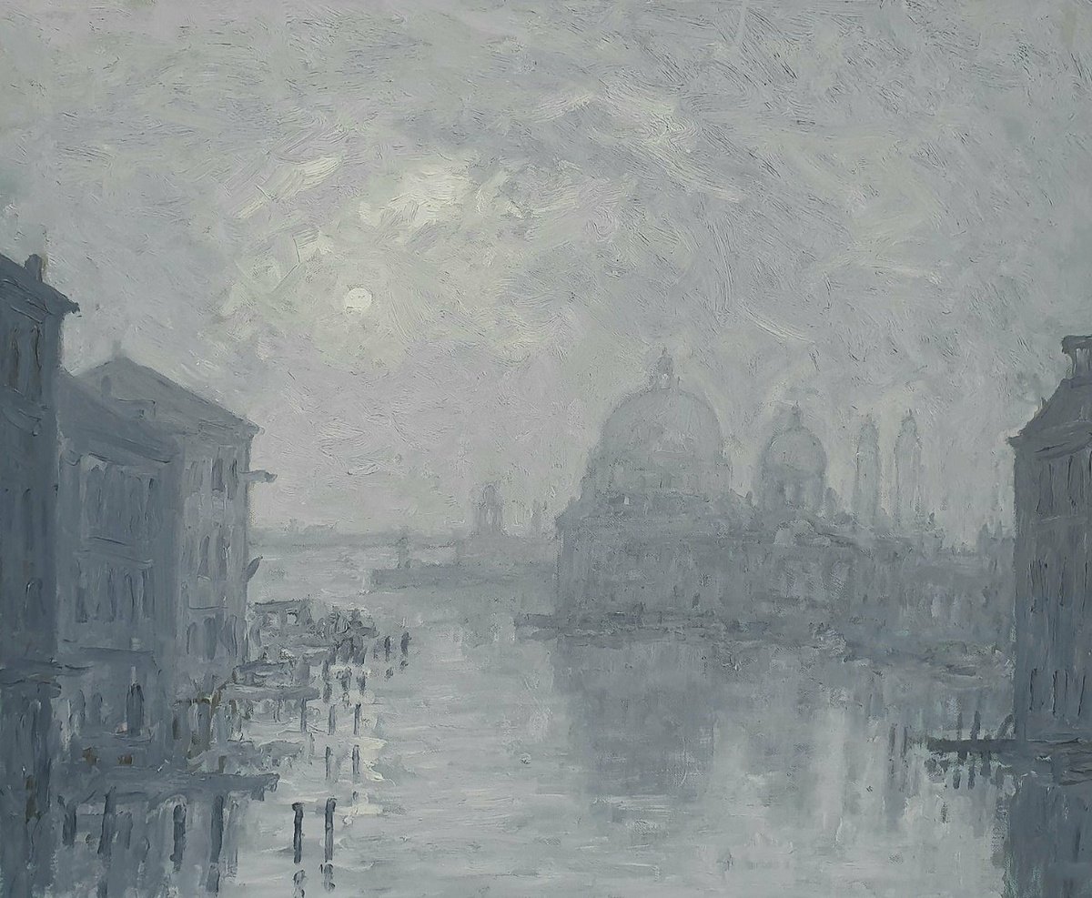 Cityscapes Oil Painting By Colin Ross Jack, 24 X 20, Venice In Mist, Original Artwork