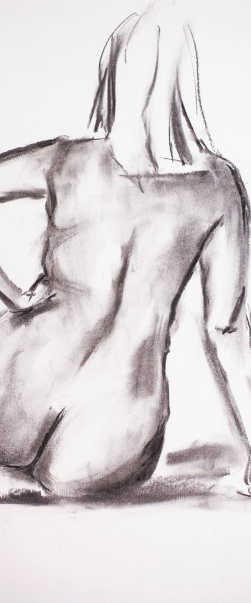 Nude in charcoal. 33. Black and white minimalistic female girl beauty body positive by Sasha Romm