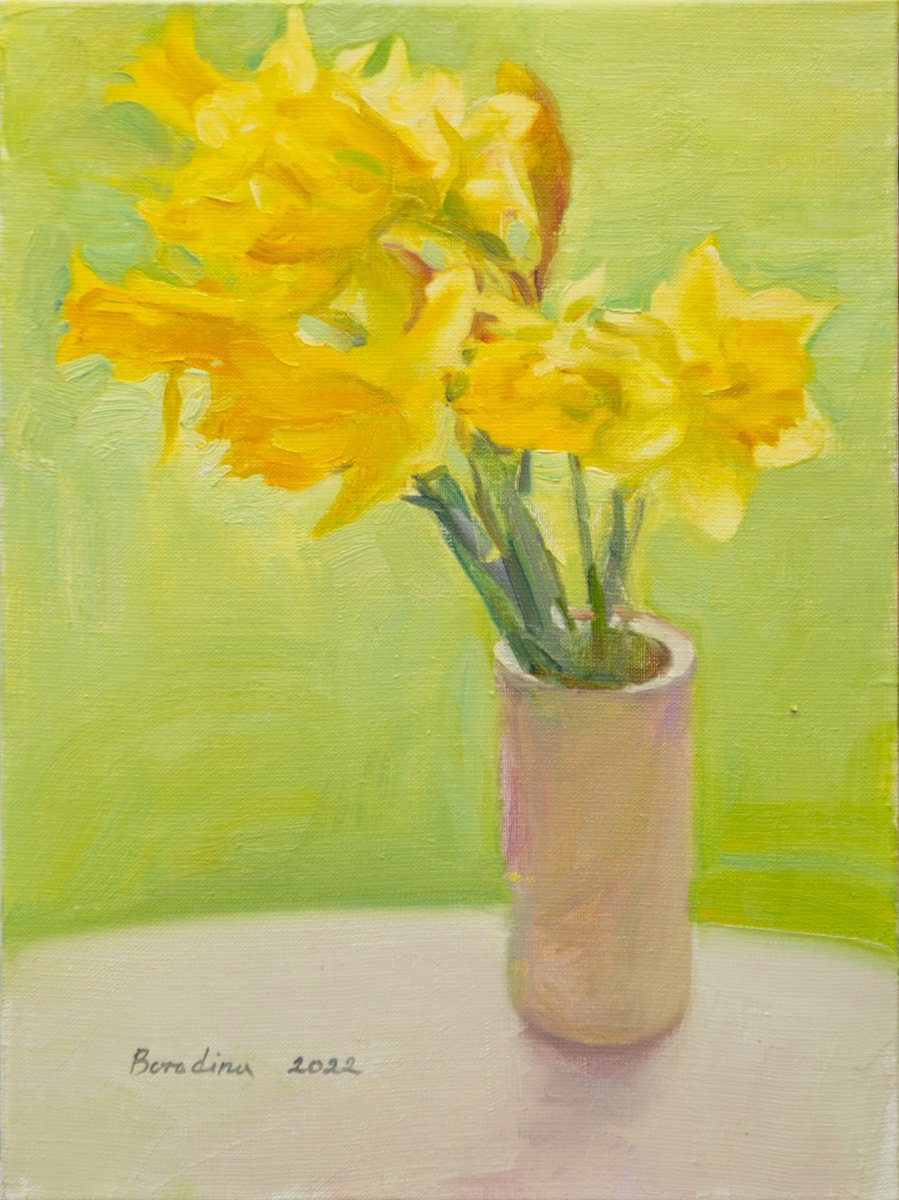 Impressionistic Botanical Oil Painting By Anastasia Borodina, 12 X 16, Daffodils - Original Floral Oil Painting, Artfinder