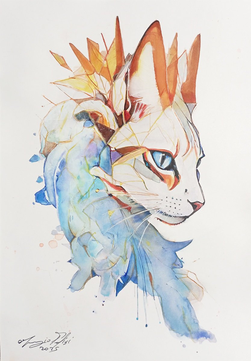 Urban And Pop Animal Ink Drawing By Maurizio Puglisi, 8 X 11", Dragon Cat, Original Artwork