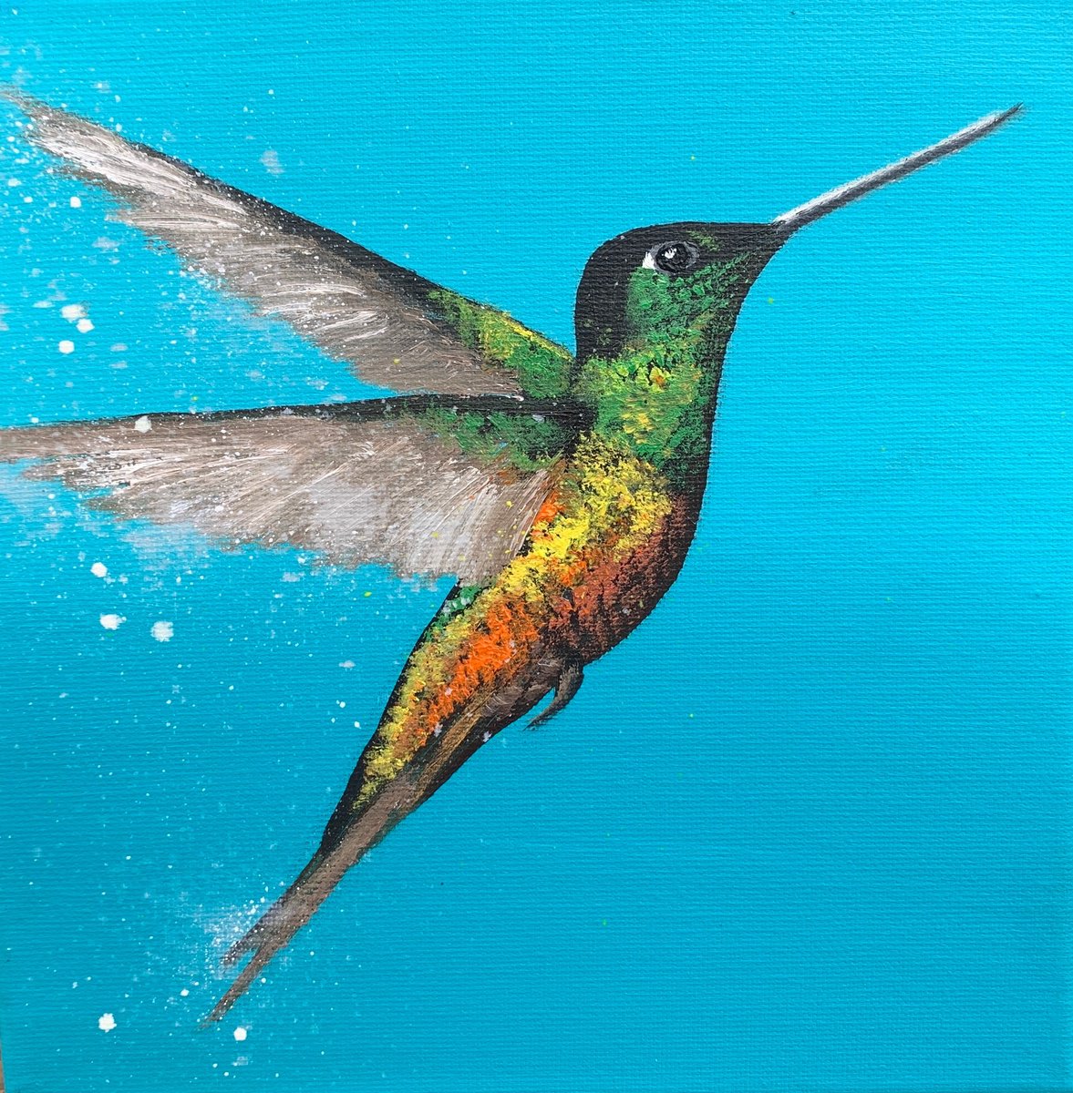 Impressionistic Watercolour , Hummingbird Love By Laure Bury, 8 X 8, Artwork For Sale On Artfinder