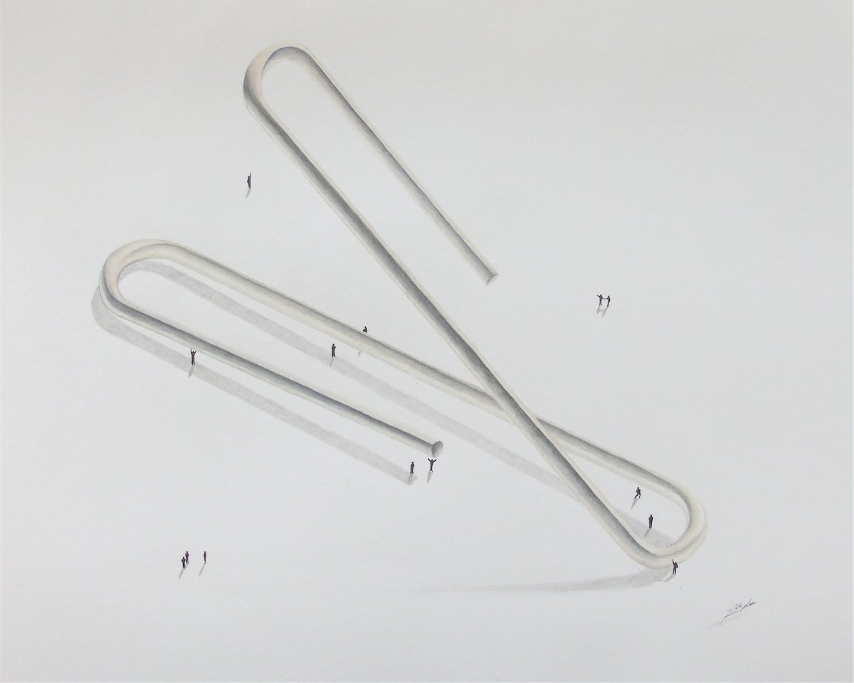 Urban And Pop Abstract Ink Drawing By Daniel Shipton, 20 X 16, Paperclip 3, Original Artwork