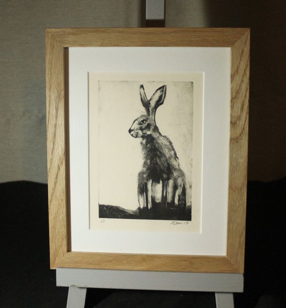 Hare 2 Monoprint, Monotype Print Framed