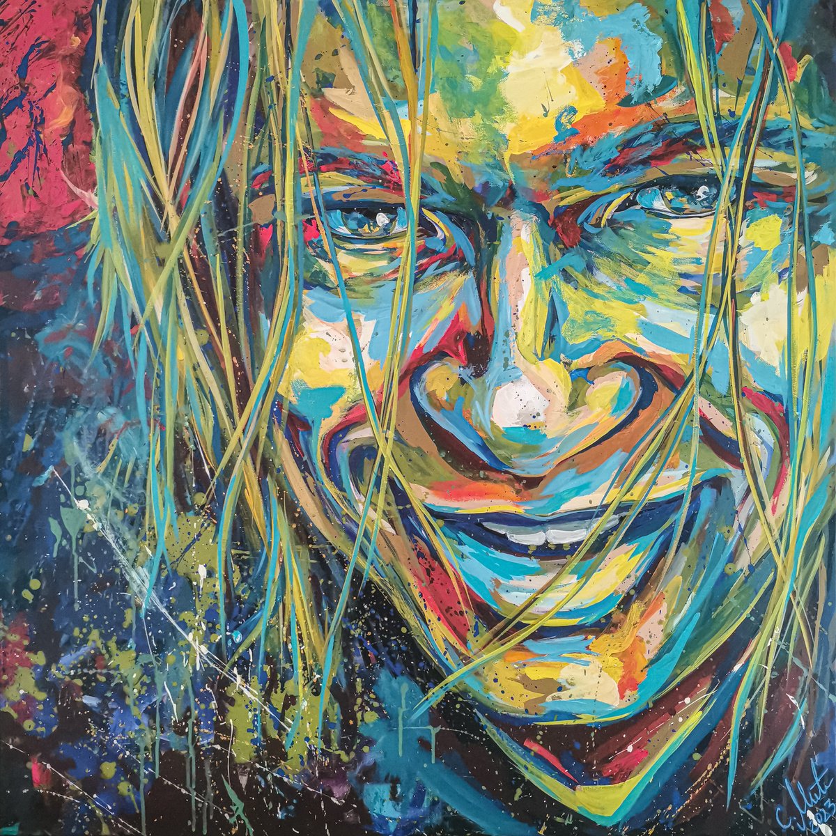 Urban And Pop Acrylic Painting , Smile For Me By Carographic By Carolyn Mielke, 39 X 39, Artwork For Sale On Artfinder