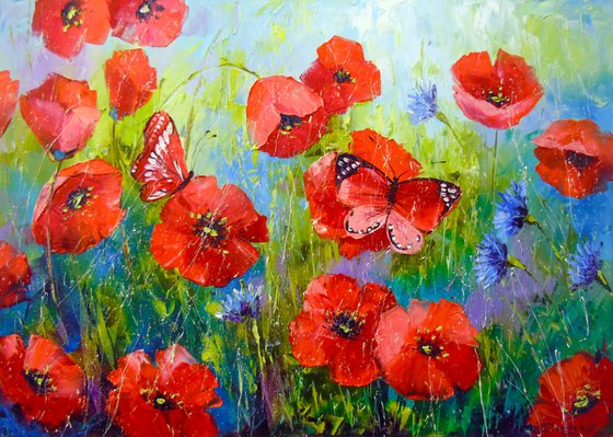 Poppies and butterflies