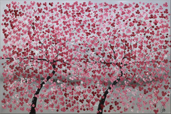 Soul sisters   acrylic abstract painting cherry blossoms nature painting, canvas wall art