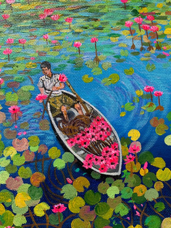 Vietnam water lilies lake! Ready to hang canvas