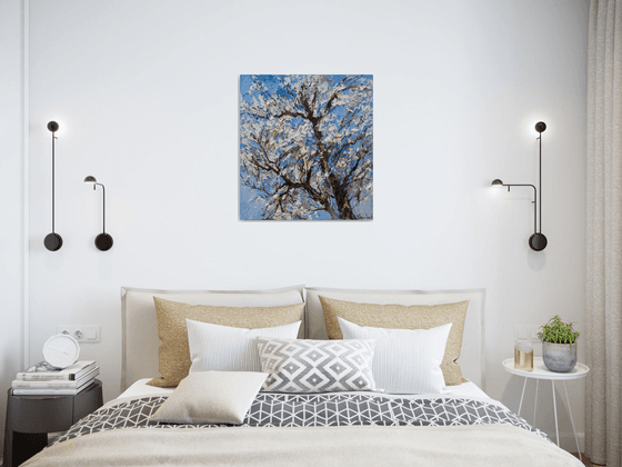 Flowering  tree Original impasto oil painting