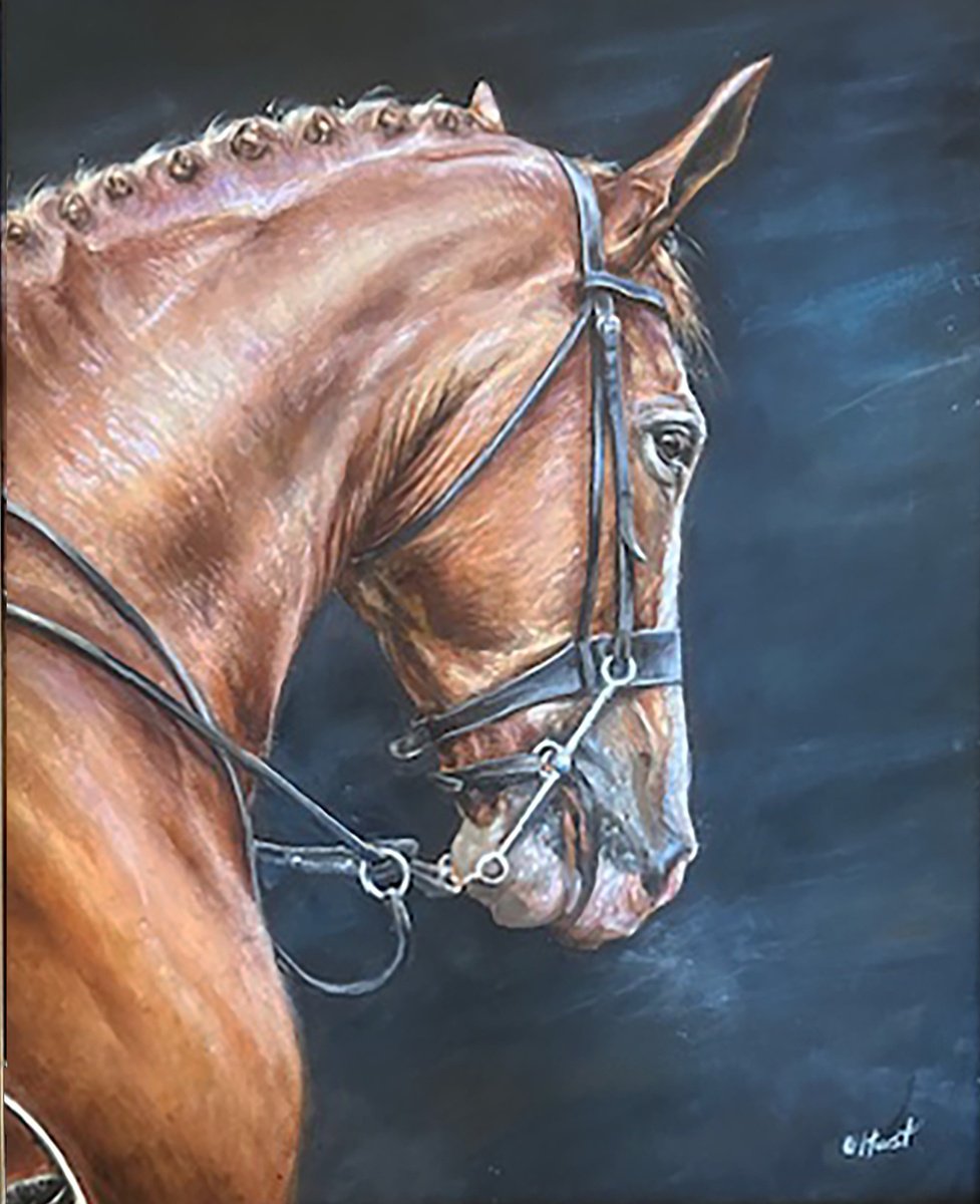 Photorealistic Animal Oil Painting By Una Hurst, 22 X 26", Horse And Rider Hunter Horse, Original Artwork