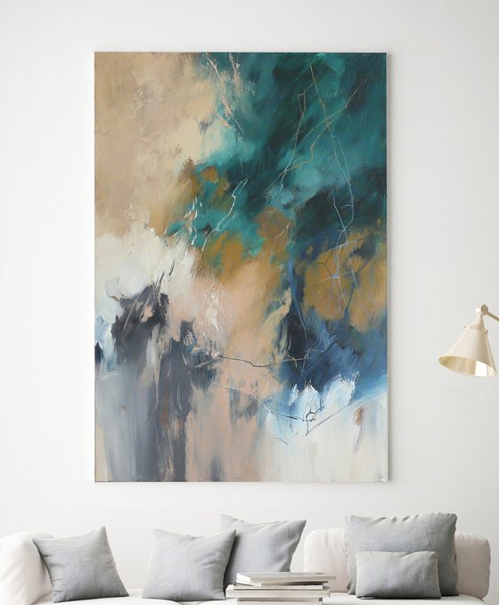 "Consonance 4" Abstract acrylic teal blue art