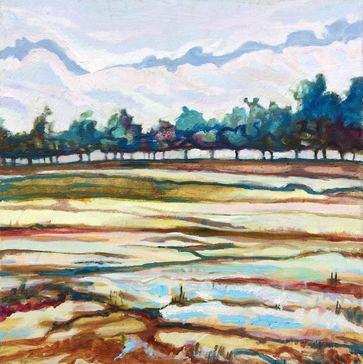 Impressionistic Landscape Oil Painting By Guy Pickford, 11 X 11, The Avenue Between, Original Artwork