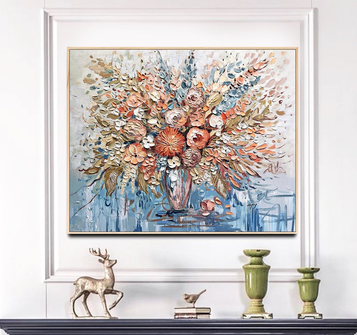 Abstract Botanical Acrylic Painting By Lana Guise, 41 X 33", Peach Parfait, Original Artwork