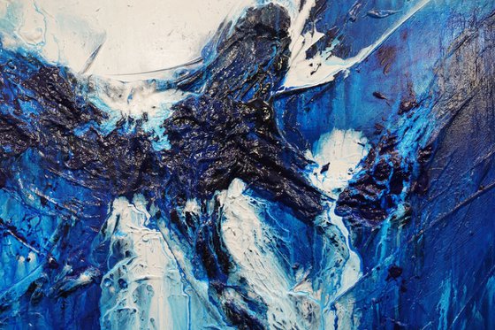 Blueberry Falls 120cm x 150cm Blue White Textured Abstract Art