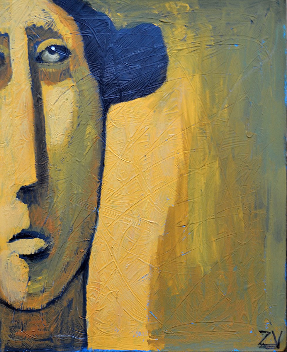 Naive Portrait Acrylic Painting By Zhana Viel, 9 X 12", A Girl With No Name, Original Artwork