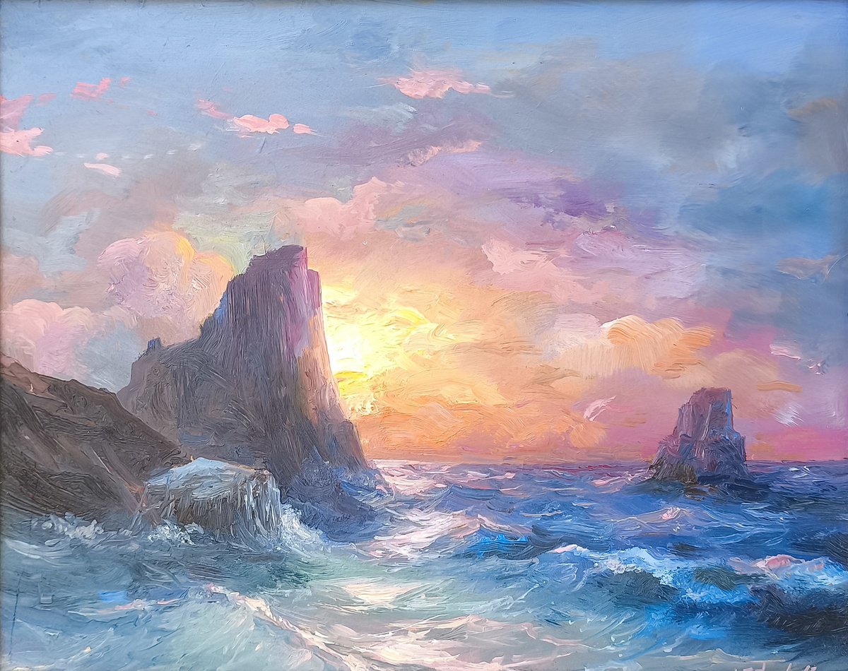 Sunset Over The Cliffs By Mexak Xazaryan, 12 X 9, Artwork For Sale On Artfinder