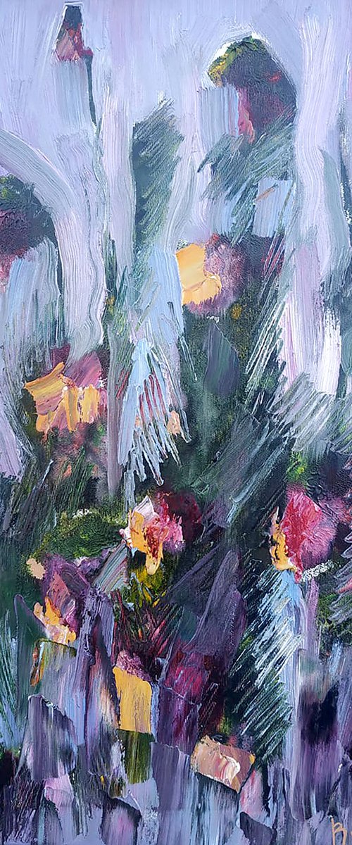 Flowers on purple background by Volodymyr Mazur