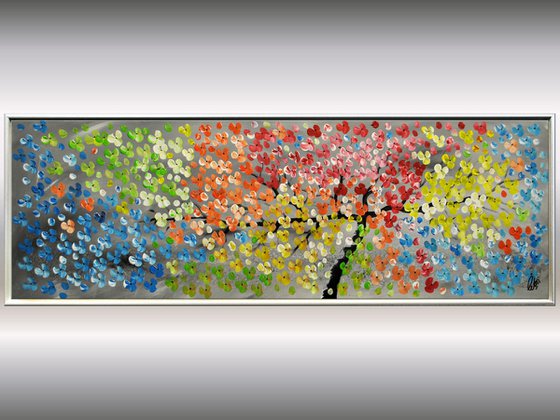 Colourfull Dreams  acrylic abstract painting cherry blossoms nature painting framed canvas wall art