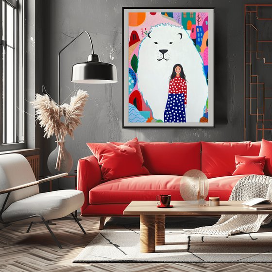 Woman and bear Colorful
