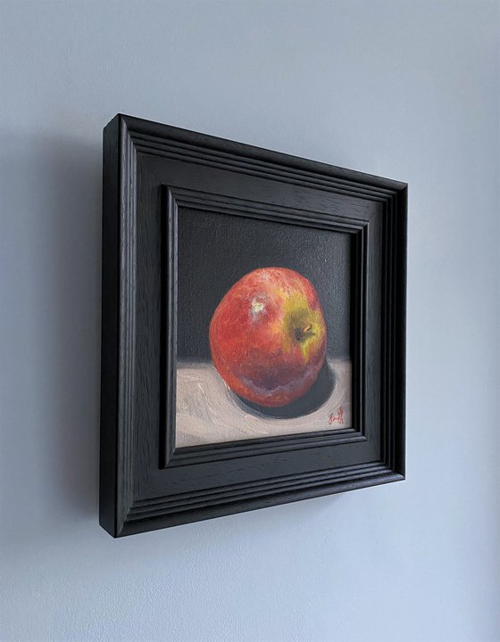 Apple oil painting still life on canvas, framed ready to hang.