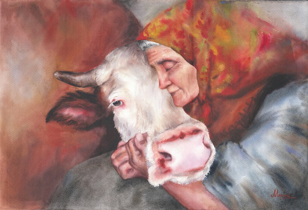 Photorealistic Portrait Watercolour By Maryna Boiko, 22 X 15", Love In Every Look, Original Artwork