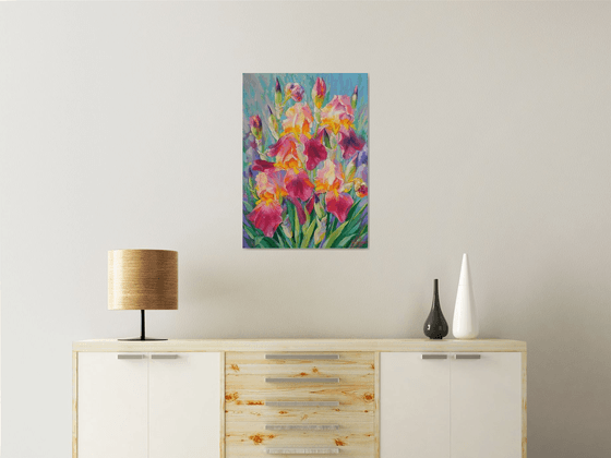 "Irises" Original painting Oil on canvas Home decor