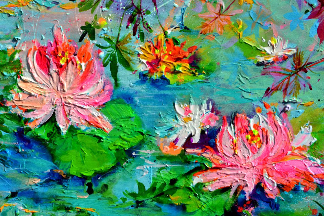 Original Acrylic Painting - Japanese Maple - Water Lilies by Soos