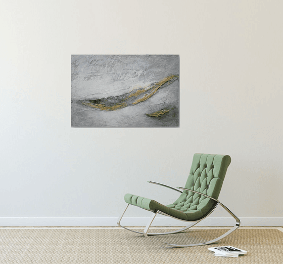 Large Abstract Large Large Abstract Painting. Gray and Gold, White. Modern Textured Art. Abstract Landscape