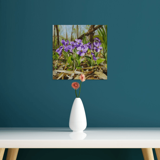 Sweet Violet in the Spring Forest, Woodland Scenery, Realistic Floral