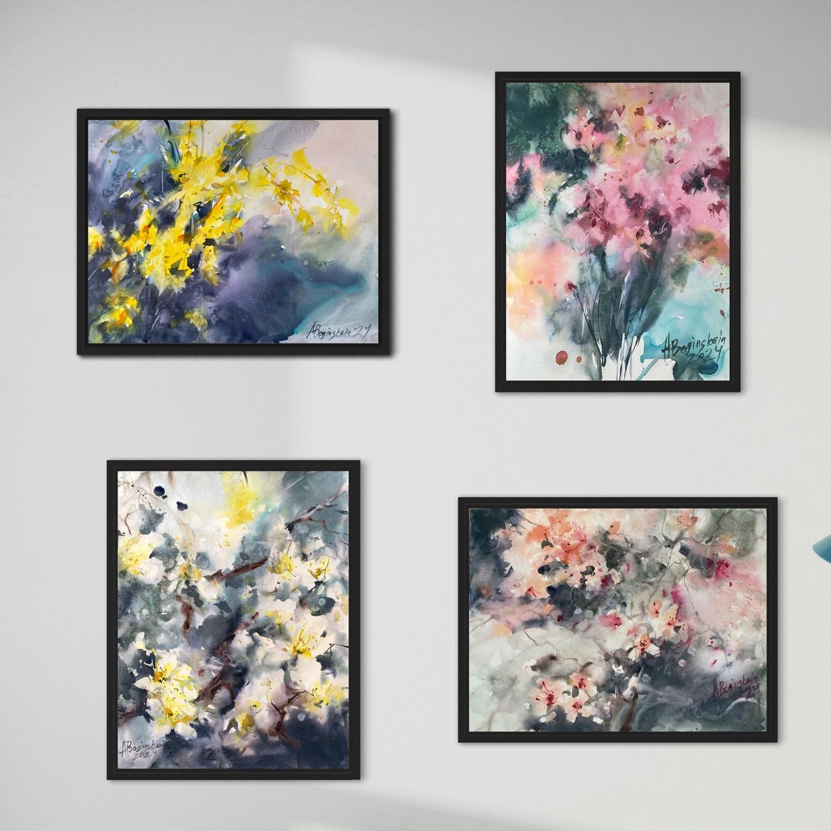 Spring collection - set of 4 watercolors by Anna Boginskaia