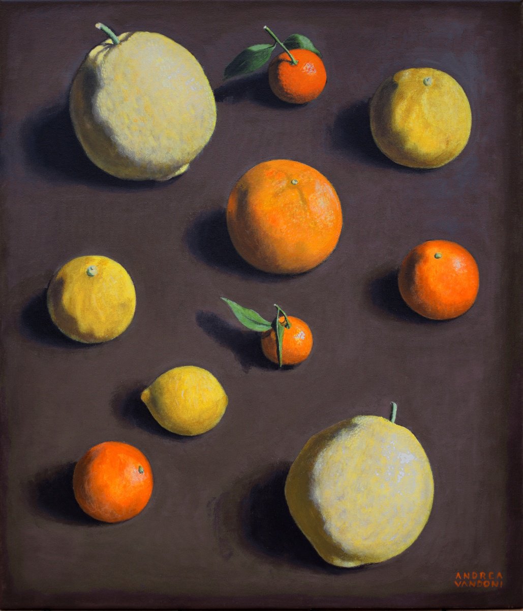 Photorealistic Still Life Acrylic Painting By Andrea Vandoni, 24 X 28, Citrus Fruits, Original Artwork
