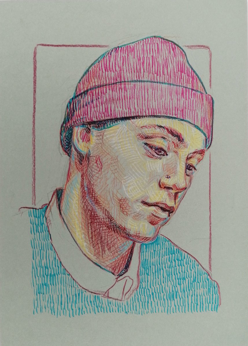 Colourful portrait drawing. Crayon portrait by Katarzyna Gagol