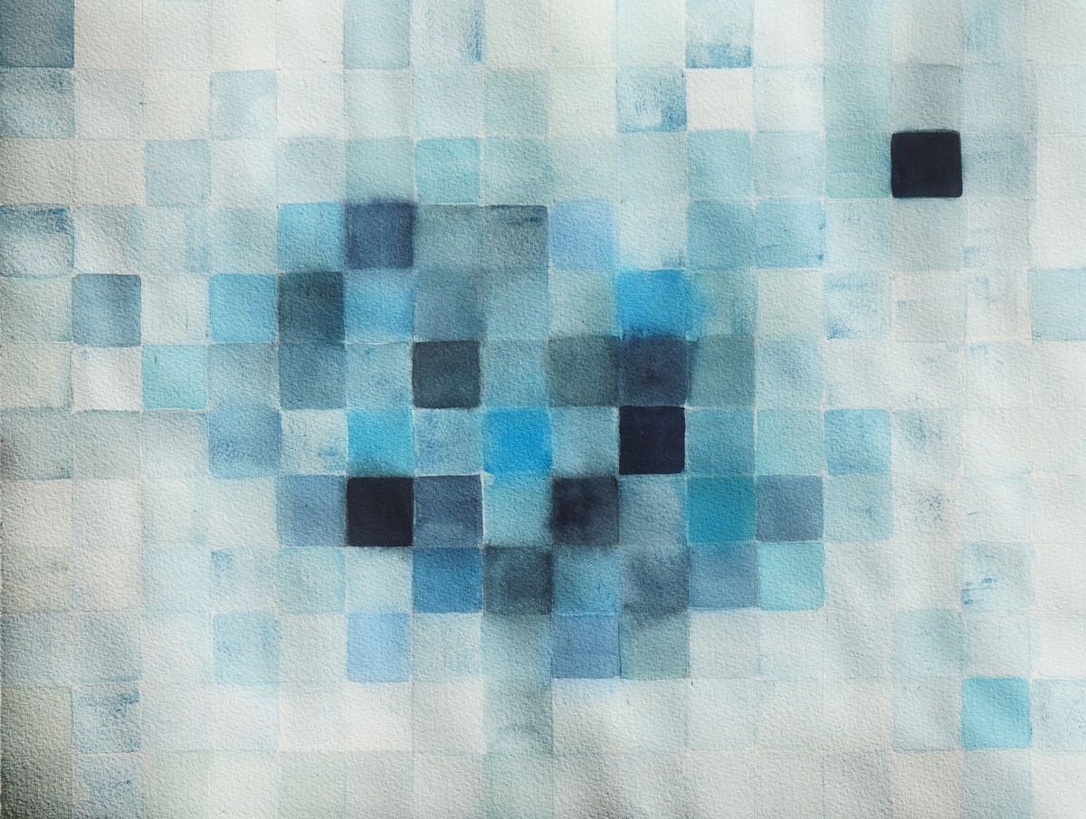 Geometric Abstract Watercolour By Anna Jannack, 16 X 12, Pool Ii, Original Artwork