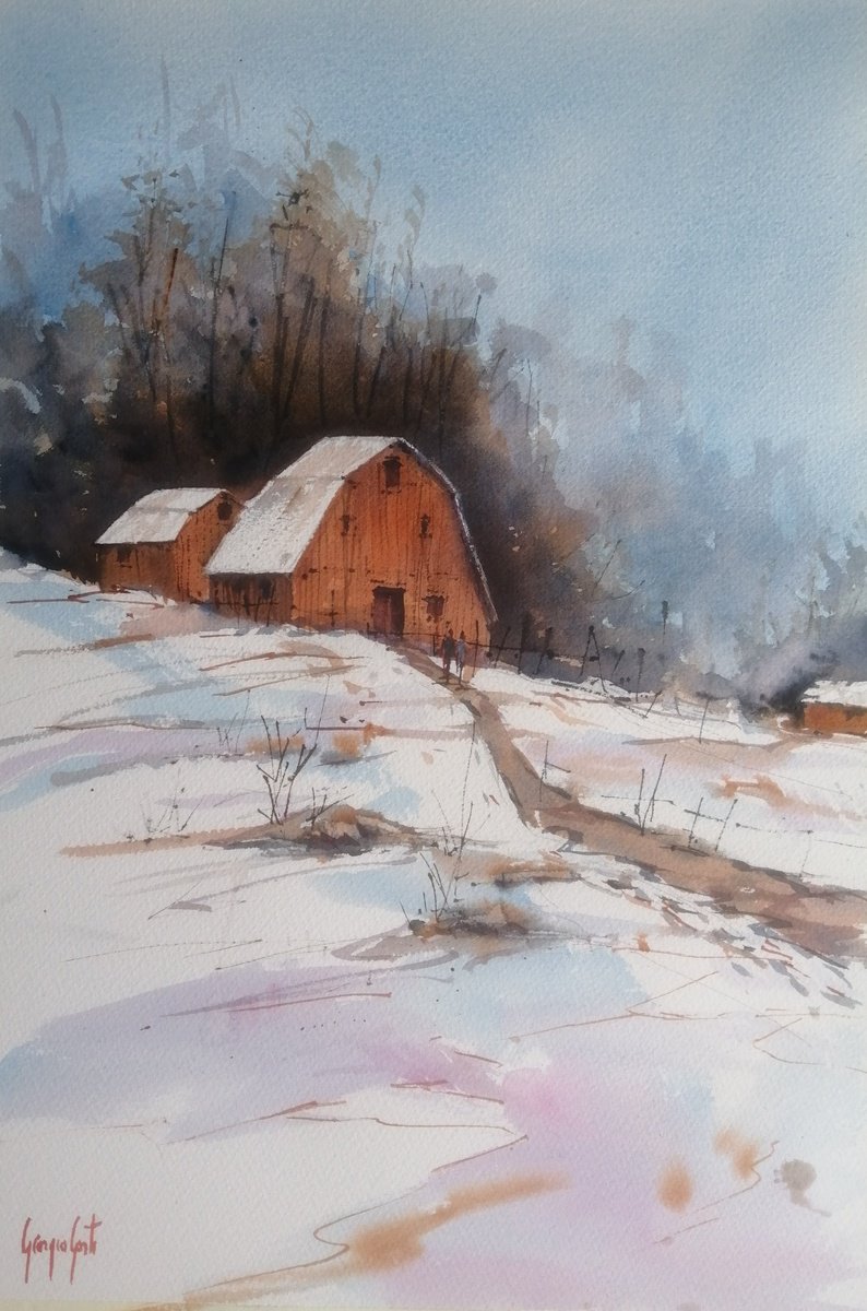 Impressionistic Watercolour , Old Barn 13 By Giorgio Gosti, 14 X 21, Artwork For Sale On Artfinder