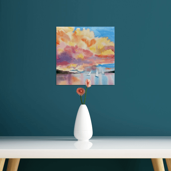 Seascape painting/Sunset clouds painting