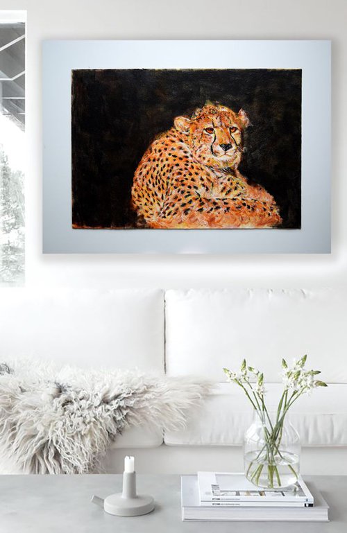 Cheetah in the wild 81 cm x 61 cm Modern Wildlife  / Office Home by Anna Sidi-Yacoub