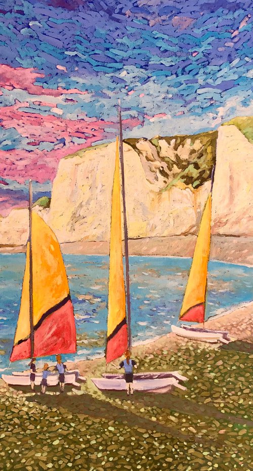 Boats near Etretat 70-90cm by Volodymyr Smoliak