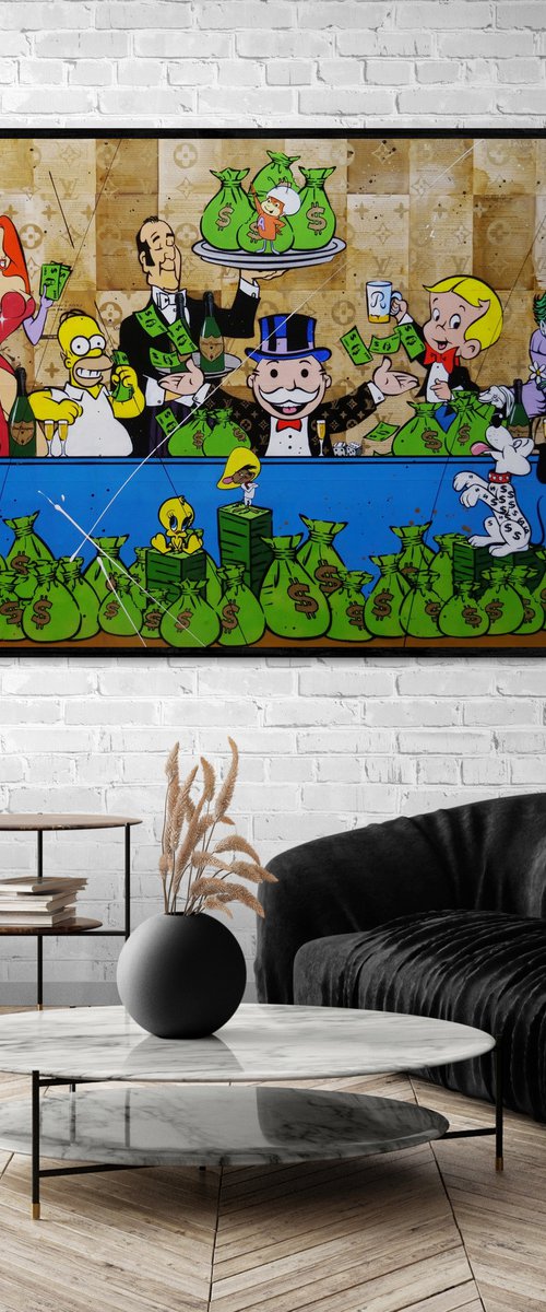 The Supper 240cm x 120cm Money Last Supper Book Page Urban Pop Art by Franko