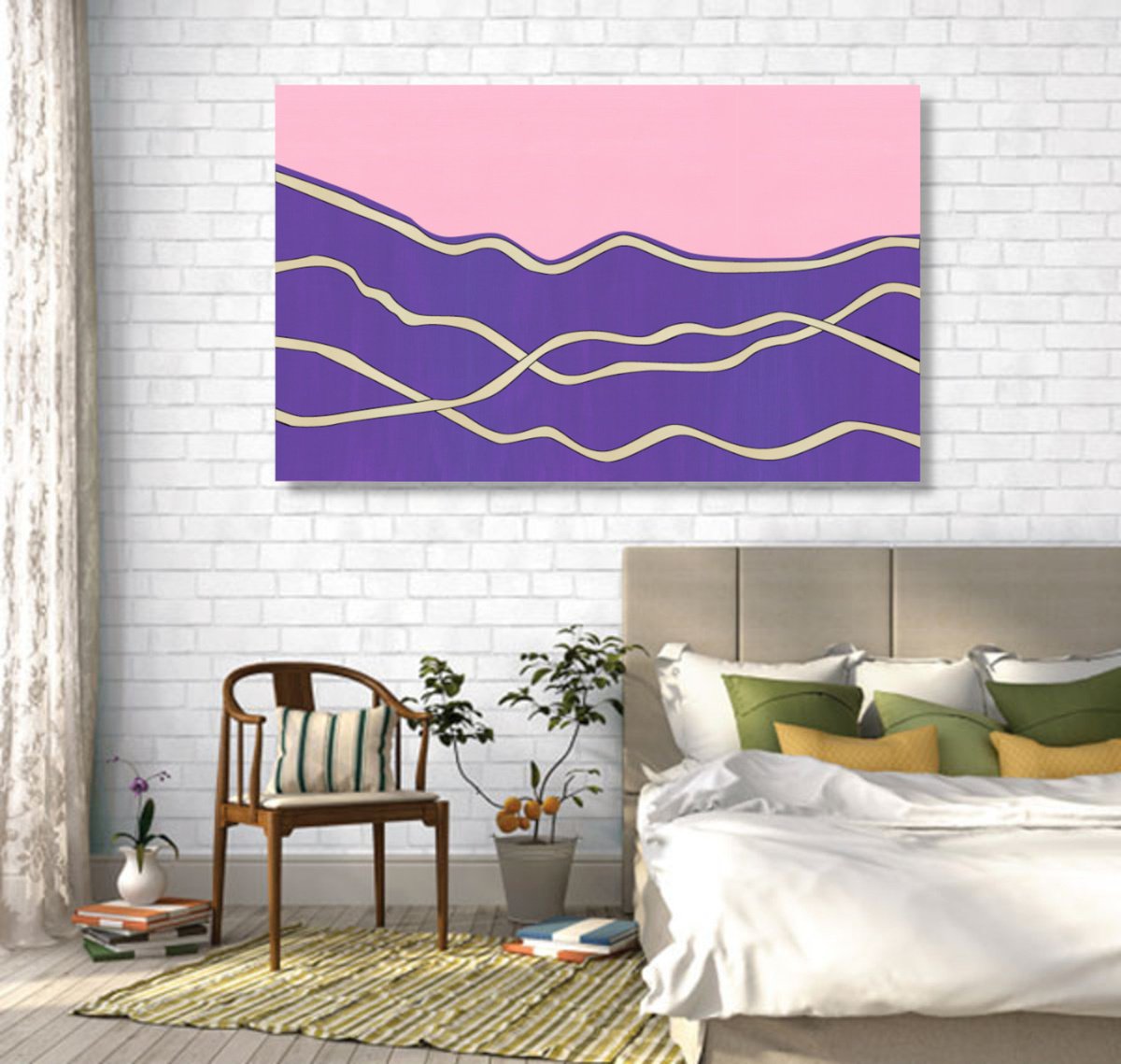 Abstract Landscape Acrylic Painting By Marina Krylova, 51 X 31", Modern Landscape #59, Original Artwork