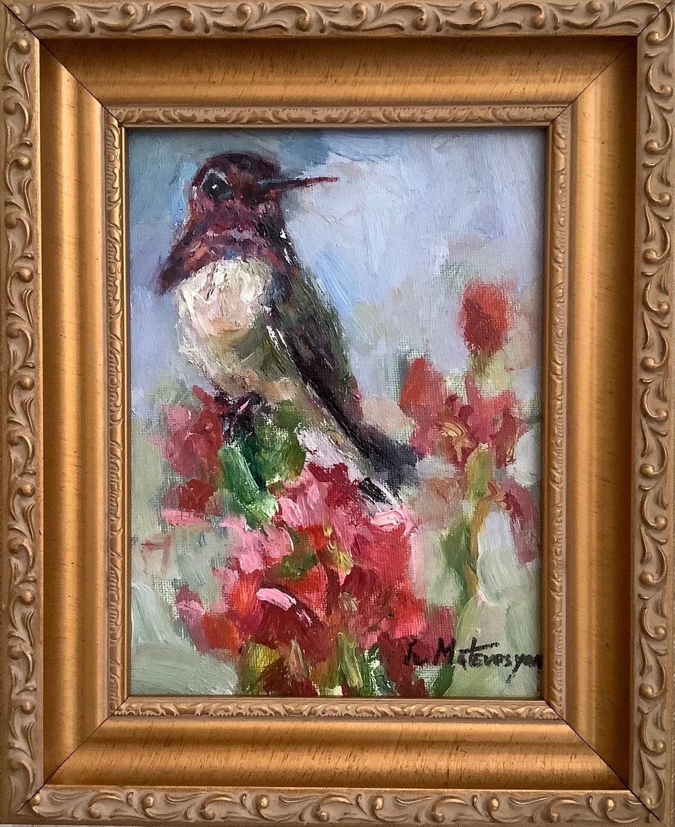 Impressionistic Animal Oil Painting By Lia Matevosyan Haselton, 9 X 11", Hummingbird, Original Artwork